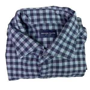 Proper Cloth Mens 17.6 XL Button Down Long Sleeve Cotton Blue Dress Shirt Pocket